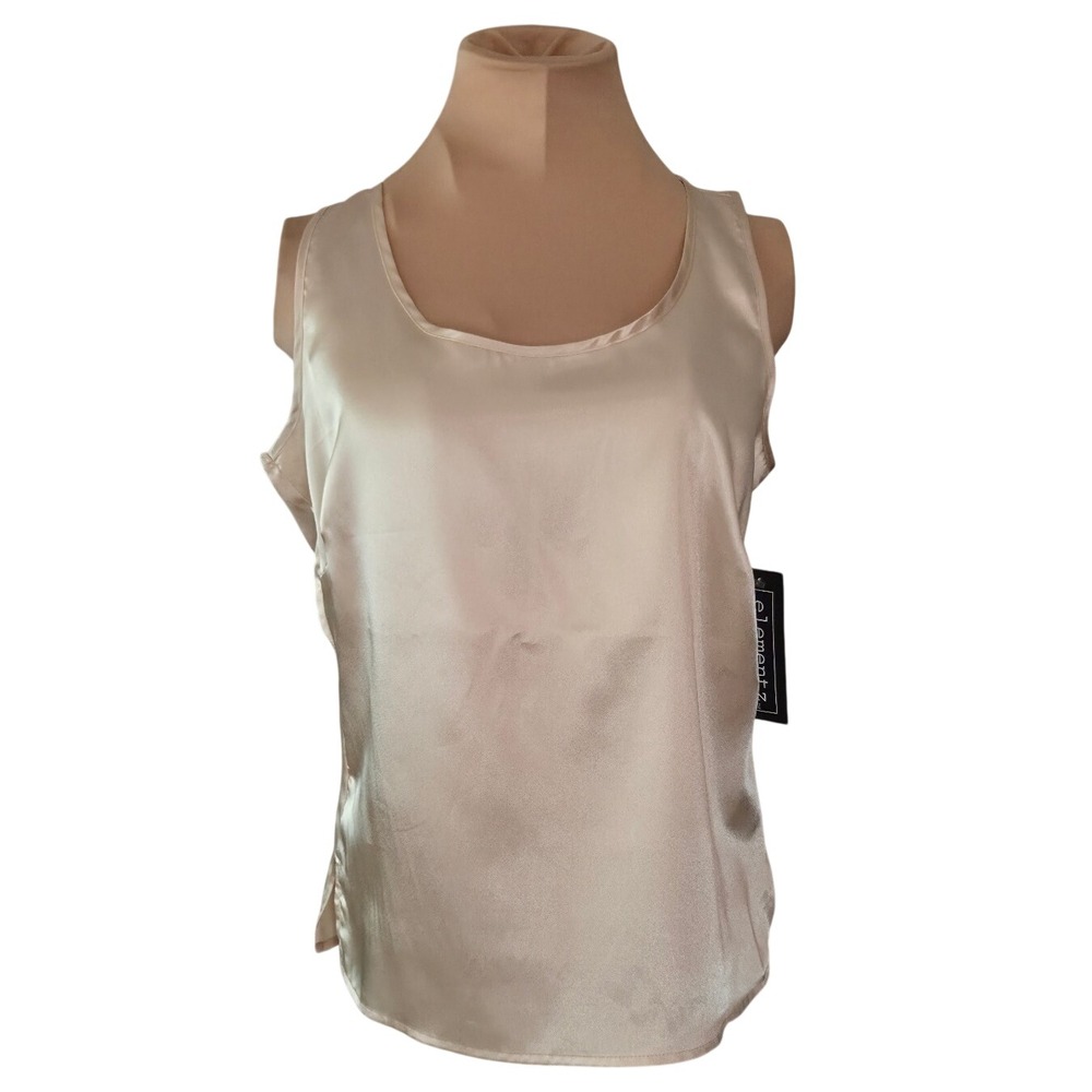 Elementz NWT Womens Gold Satin Sleeveless Tank Top Blouse MCHT0106 Size S